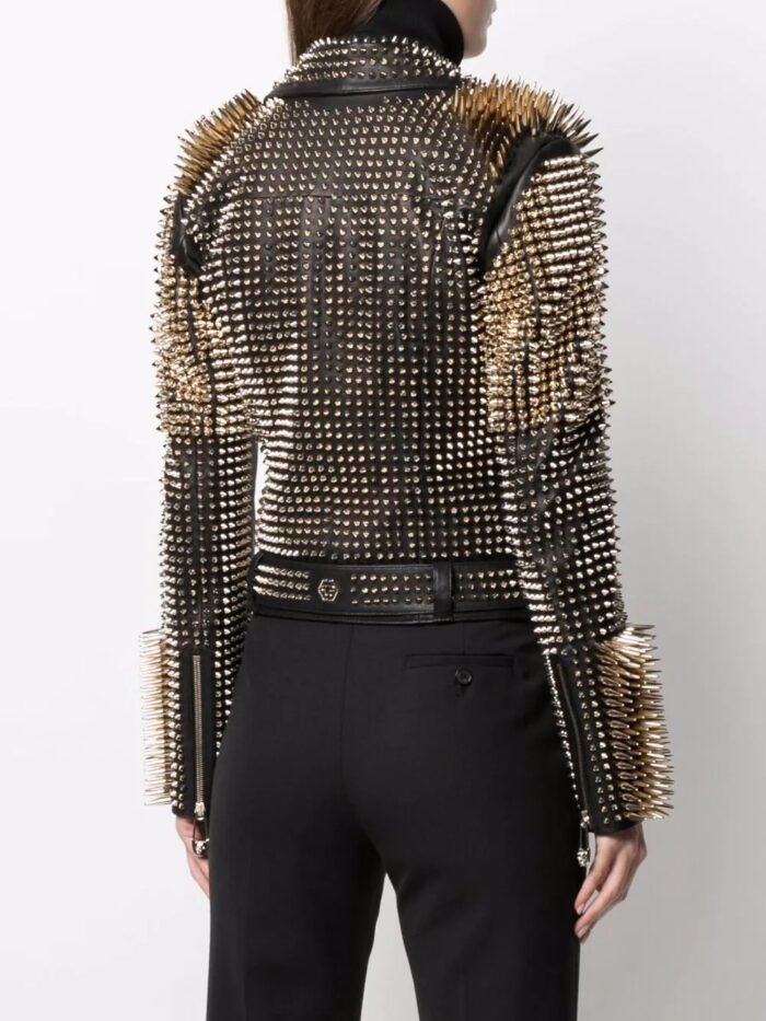 Long Studs Leather Jacket, Rock style