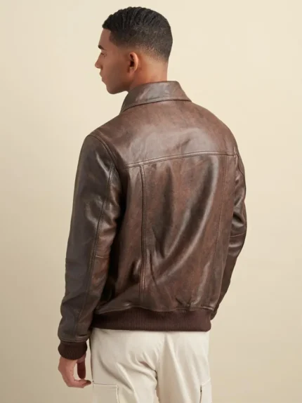 Men Aviator Bomber Leather Jacket