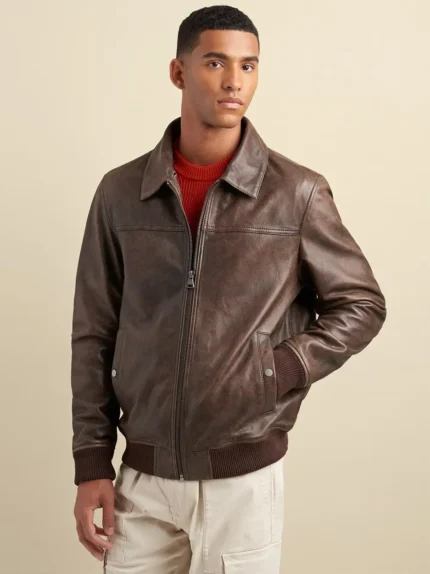 Men Aviator Bomber Leather Jacket