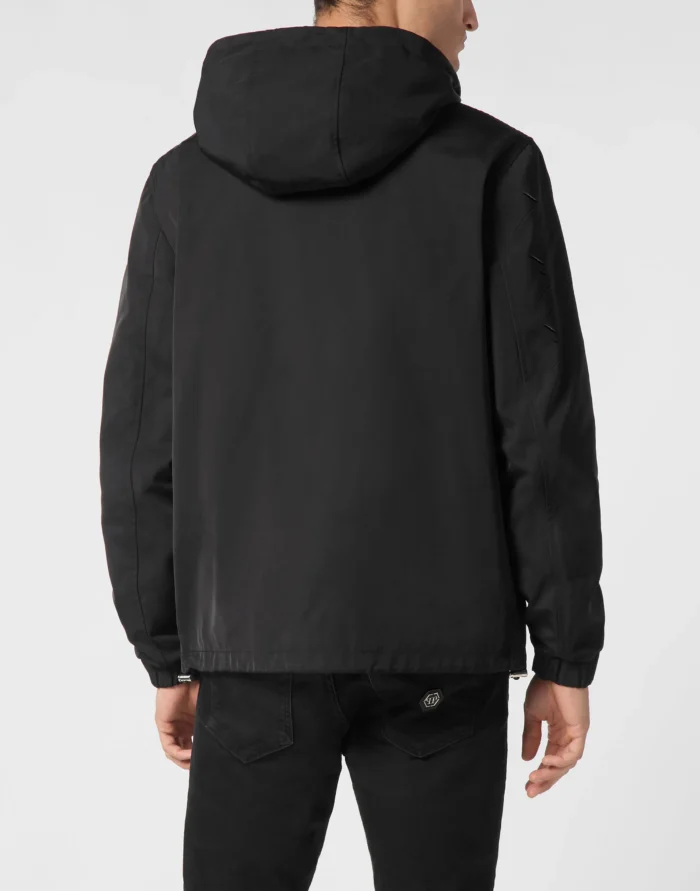 Nylon/Leather Hooded Jacket LS