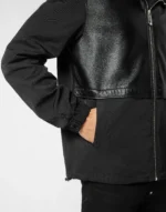 Nylon/Leather Hooded Jacket LS