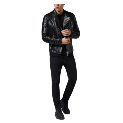 PHILIPP PLEIN LEATHER BIKER SLIM FIT LUXURY JACKET