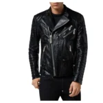 PHILIPP PLEIN LEATHER BIKER SLIM FIT LUXURY JACKET