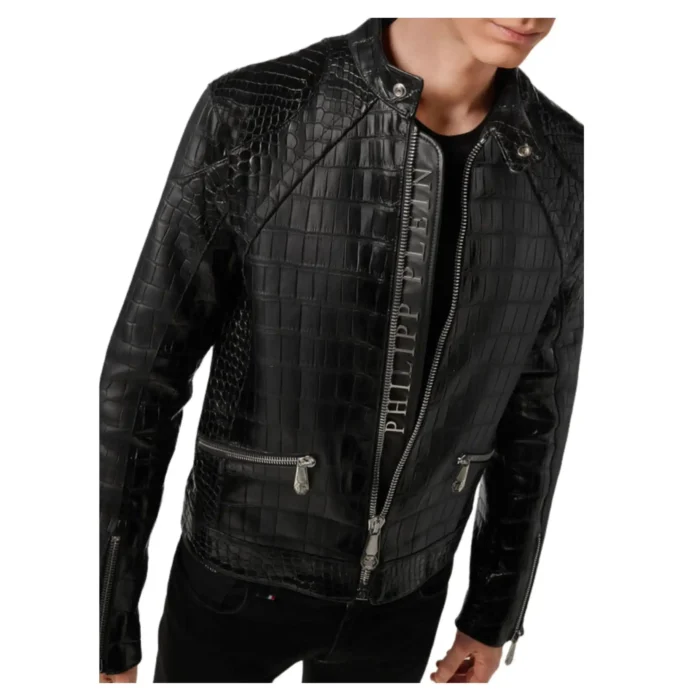 PHILIPP PLEIN LEATHER CROCODILE JACKET LUXURY