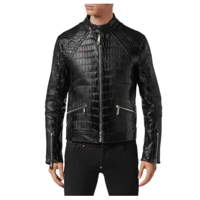 PHILIPP PLEIN LEATHER CROCODILE JACKET LUXURY