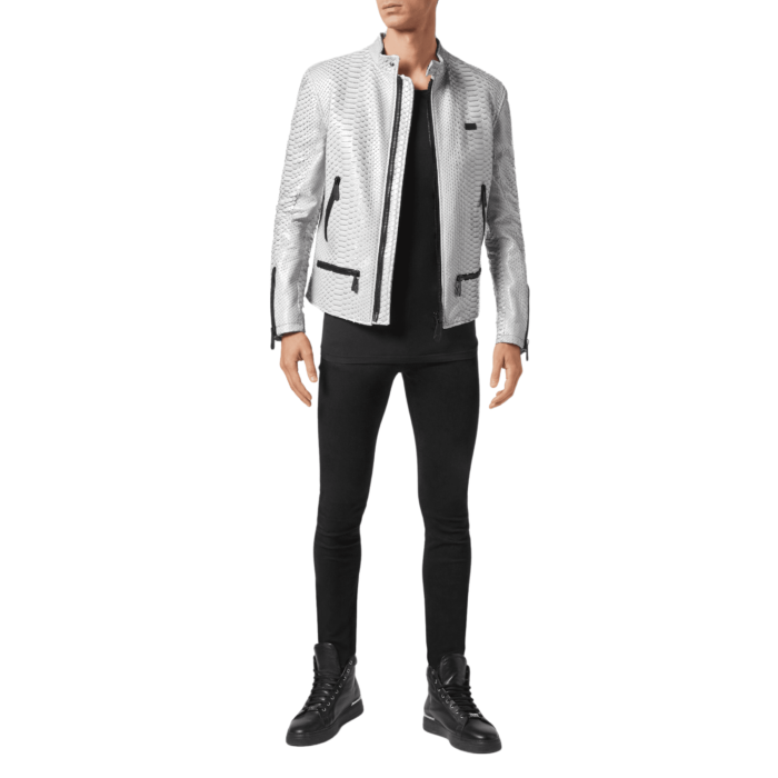 PHILIPP PLEIN PYTHON LEATHER MOTO JACKET LUXURY