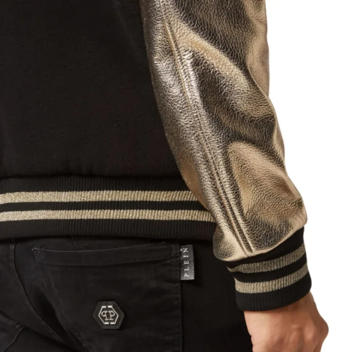 PHILIPP PLEIN WOOL COLLEGE BOMBER JACKET WITH LEATHER ARMS