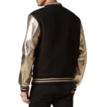 PHILIPP PLEIN WOOL COLLEGE BOMBER JACKET WITH LEATHER ARMS