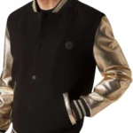 PHILIPP PLEIN WOOL COLLEGE BOMBER JACKET WITH LEATHER ARMS
