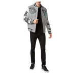 PHILIPP PLEIN WOOLEN CLOTH COLLEGE BOMBER WITH LEATHER ARMS BULLDOGS