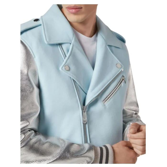 PHILIPP PLIEN WOOLEN CLOTH BIKER WITH LEATHER ARMS GRAPHIC PLEIN