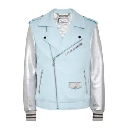 PHILIPP PLIEN WOOLEN CLOTH BIKER WITH LEATHER ARMS GRAPHIC PLEIN