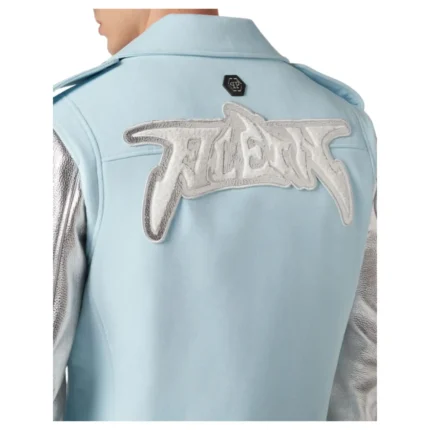 PHILIPP PLIEN WOOLEN CLOTH BIKER WITH LEATHER ARMS GRAPHIC PLEIN