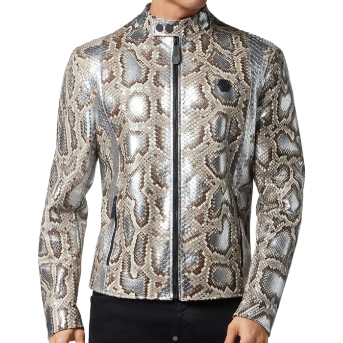 PYTHON LEATHER MOTO JACKET