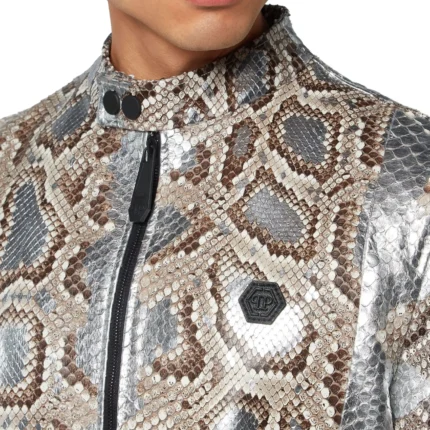 PYTHON LEATHER MOTO JACKET