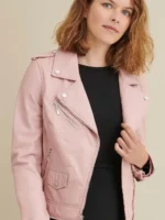Pink Leather Jacket Women, Genuine Leather