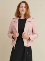 Pink Leather Jacket Women, Genuine Leather