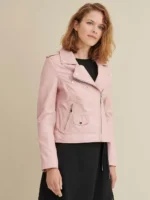 Pink Leather Jacket Women, Genuine Leather