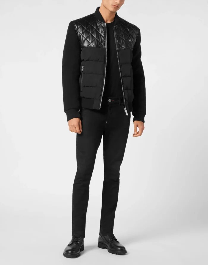Puffer Leather Bomber Jacket LS