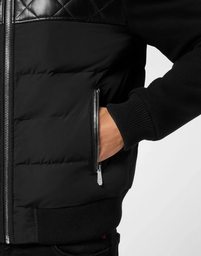 Puffer Leather Bomber Jacket LS