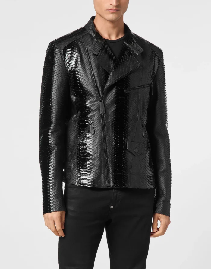 Python Leather Bomber Skull