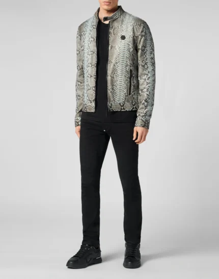 Python Leather Bomber Skull