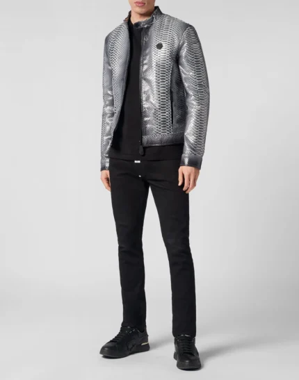 Python Leather Bomber Skull