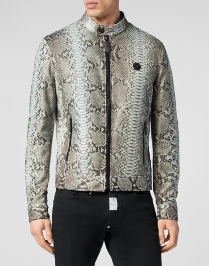 Python Leather Bomber Skull