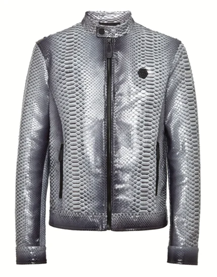 Python Leather Bomber Skull