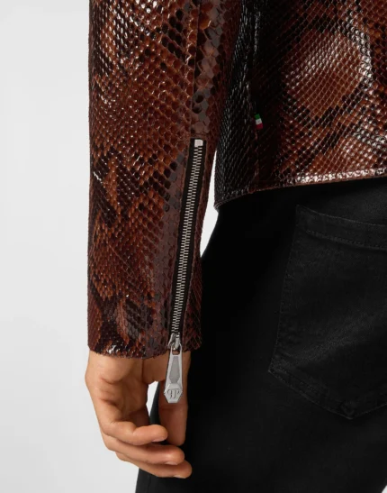 Python Leather Moto Jacket