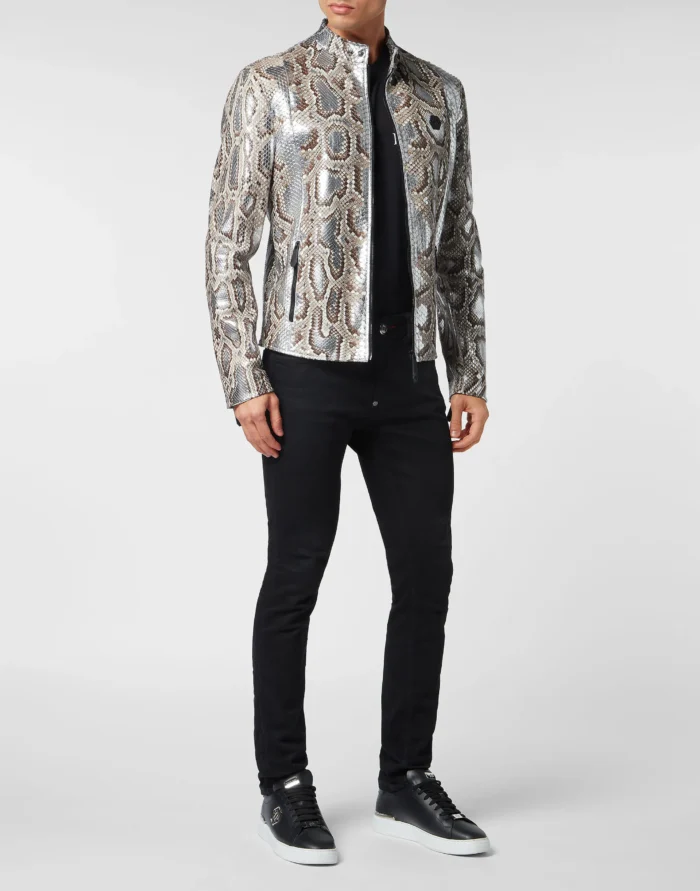 Python Leather Moto Jacket