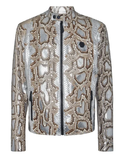 Python Leather Moto Jacket