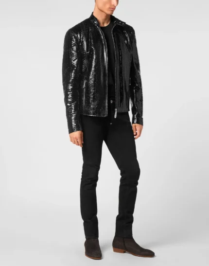 Python Leather Moto Jacket