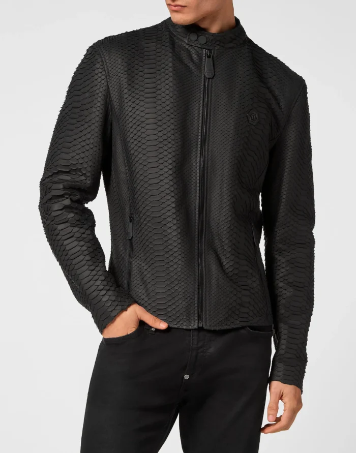 Python Leather Moto Jacket