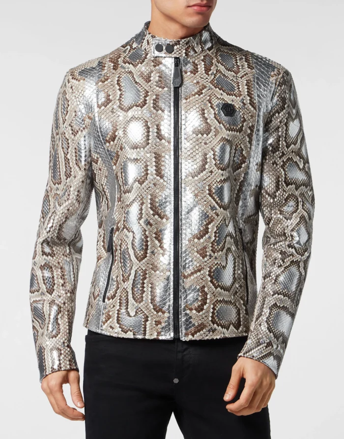 Python Leather Moto Jacket