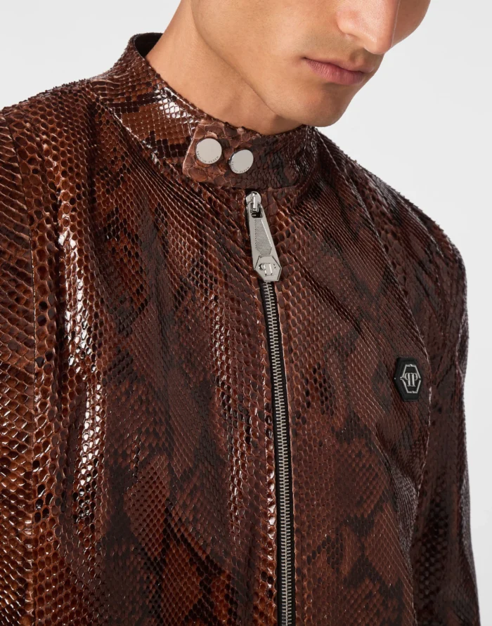 Python Leather Moto Jacket