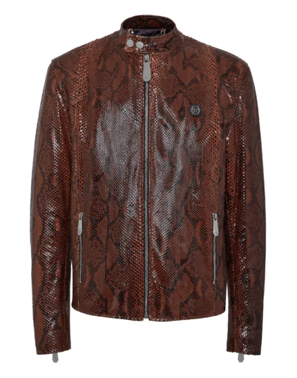 Python Leather Moto Jacket