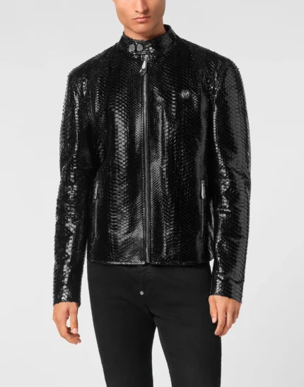 Python Leather Moto Jacket