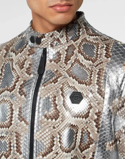 Python Leather Moto Jacket