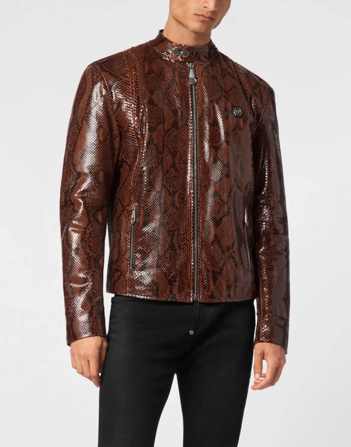 Python Leather Moto Jacket