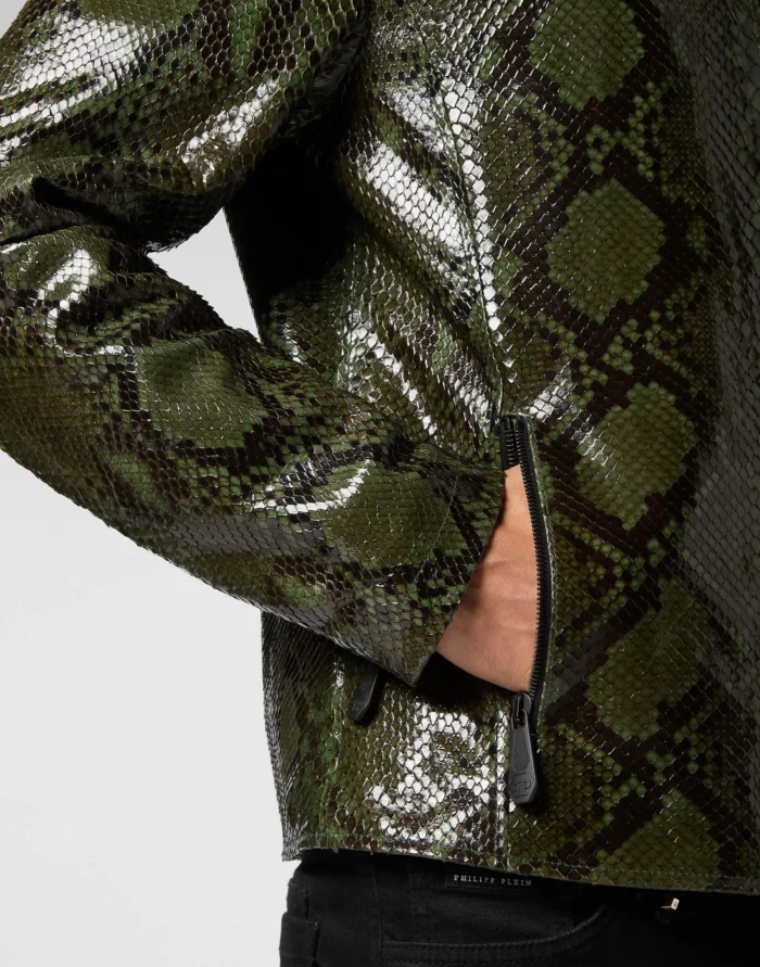 Python Leather Moto Jacket