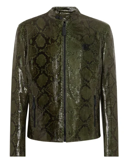 Python Leather Moto Jacket