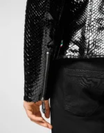 Python Zipped Leather Moto Jacket