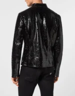 Python Zipped Leather Moto Jacket