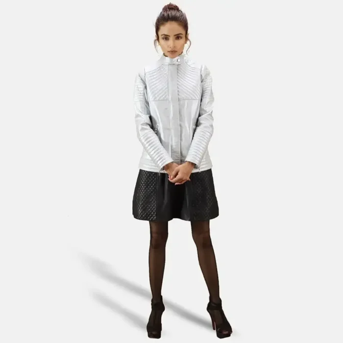 Silver Leather Jacket Women