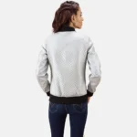 Silver Quilted Bomber Leather Jacket Womens
