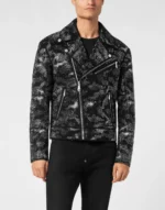 Strass Leather Biker Jacket Camouflage