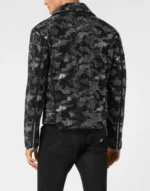 Strass Leather Biker Jacket Camouflage