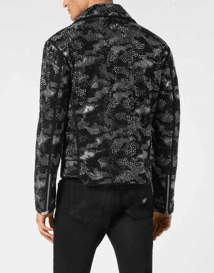 Strass Leather Biker Jacket Camouflage
