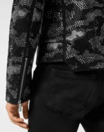 Strass Leather Biker Jacket Camouflage